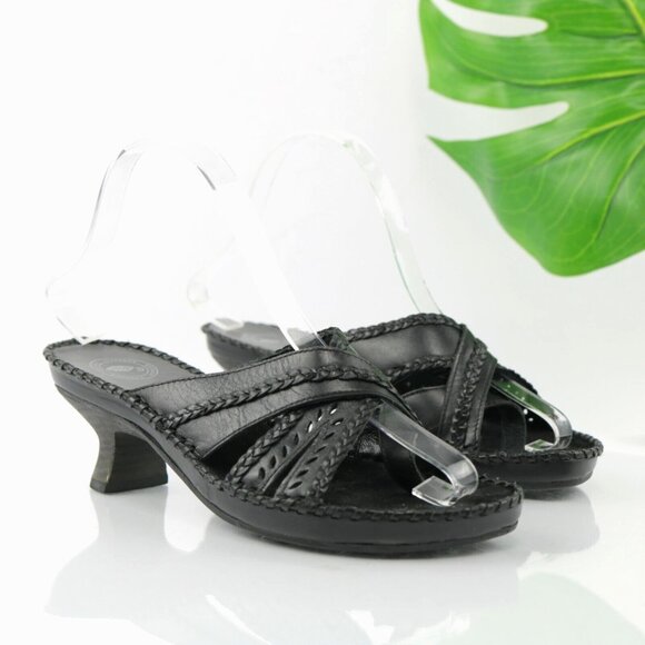 Nurture Shoes - Nurture Womens Sandal Size 7 Black Leather Toe Post Block Heel Mule Slide Braid